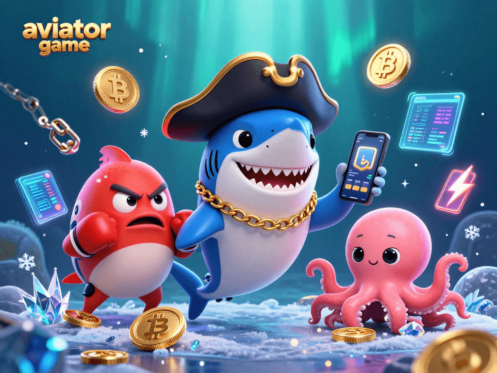 Play the aviator game with vibrant underwater characters holding gold coins.