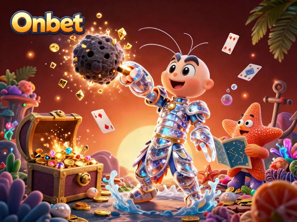 Experience the thrill of Onbet with a vibrant underwater casino scene featuring colorful elements and gold coins.