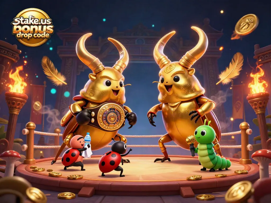 Engage with the stake.us bonus drop code in an action-packed casino battle featuring unique characters.