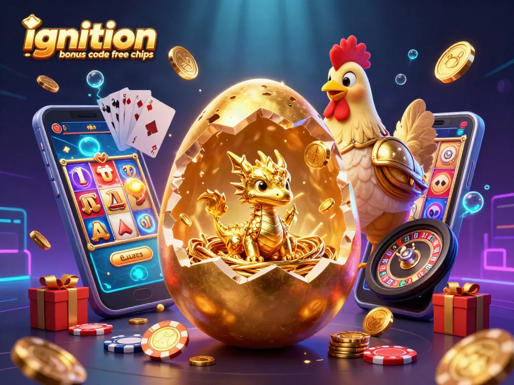 Play with the ignition casino bonus code free chips in an exciting 3D jackpot scene filled with golden treasures.