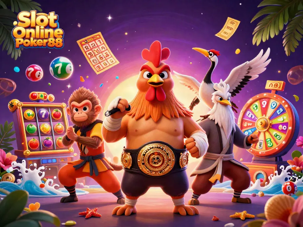 Experience the thrill of Slot Online Poker88 with vibrant characters and engaging casino elements.