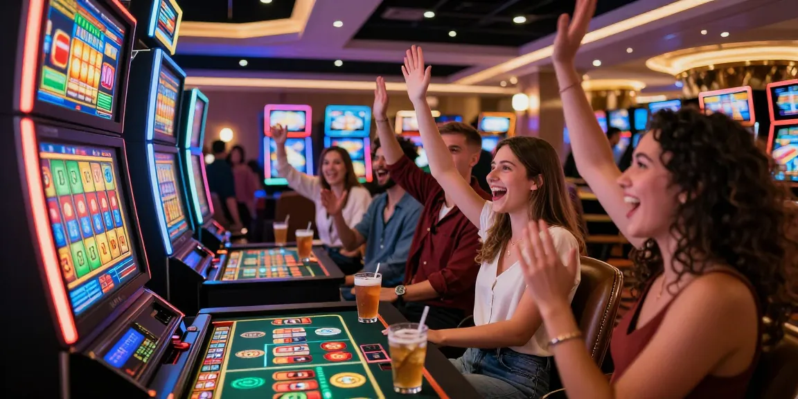 Exciting bandar slot gaming experience in a vibrant casino lounge