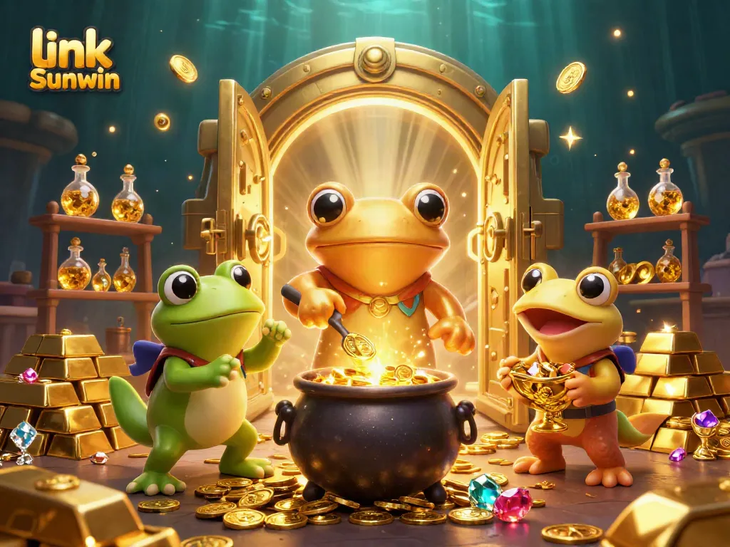 Engage with the exciting world of link Sunwin as characters explore a vibrant casino experience filled with treasures.