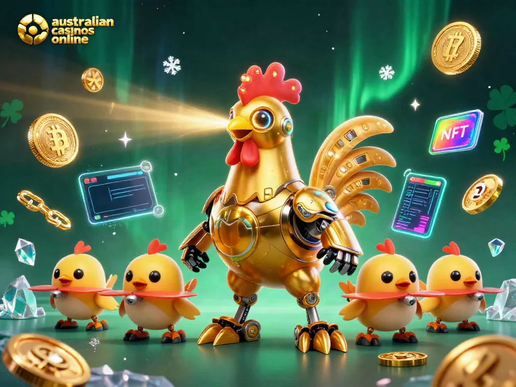 Experience vibrant online gaming with the golden rooster robot and crypto elements at australian casinos online.