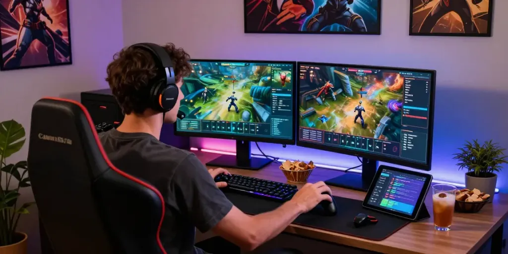 Người chơi vvwin tập trung vào trò chơi cùng không gian phòng game hiện đại.