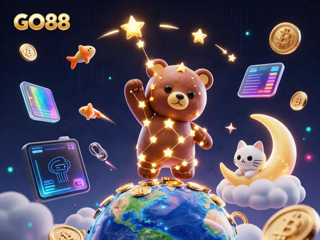 Engage in thrilling gaming at GO88 with vibrant cosmic characters and dazzling casino elements.