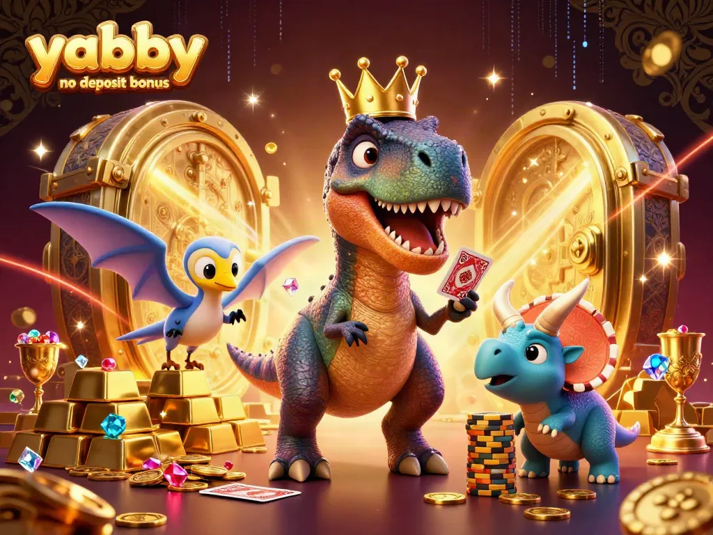 Spin and win with yabby no deposit bonus, featuring vibrant casino characters and treasures.