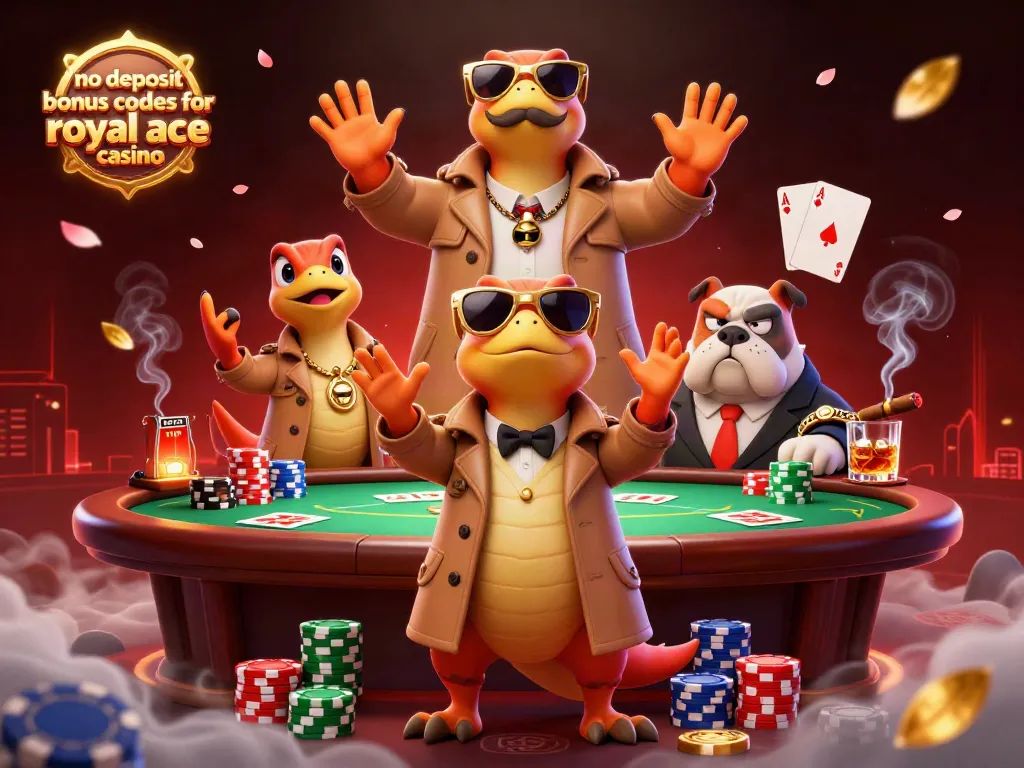 No deposit bonus codes for royal ace casino offer exciting gameplay with raptors in a trench coat entering a VIP lounge.