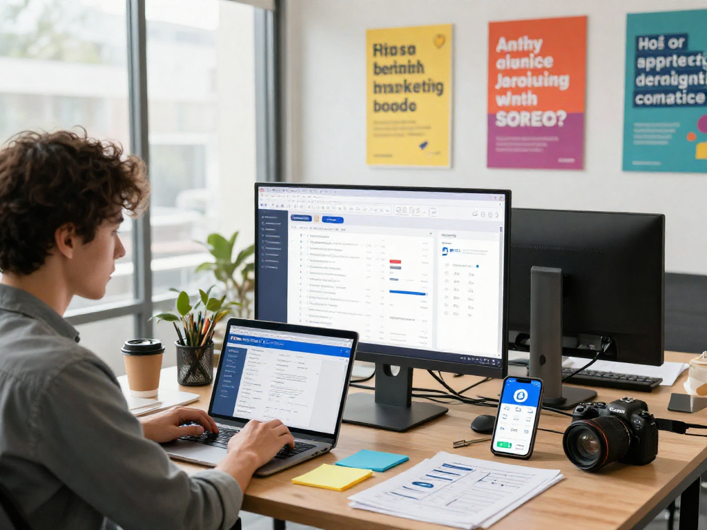 Focus on professionals at a modern workspace dedicated to buying app downloads and marketing strategies.