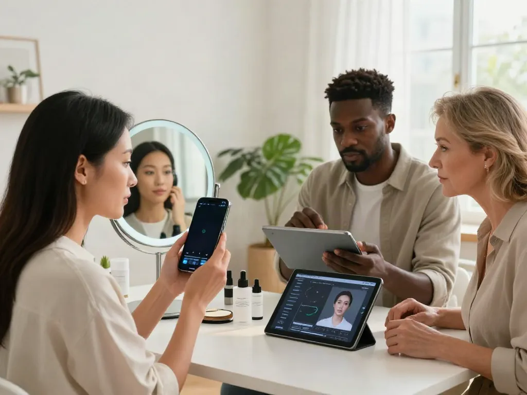 Individuals exploring alternatives to QOVES in a modern beauty analysis setting.