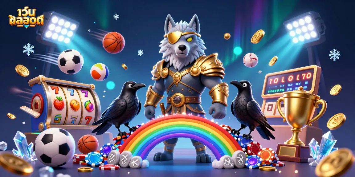 Experience the thrill of เว็บสล็อต with a dynamic 3D scene featuring Odin and casino elements.