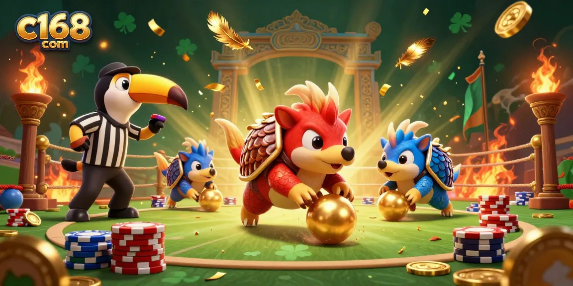 Engaging casino scene featuring pangolins playing with poker chips, representing c168 com.