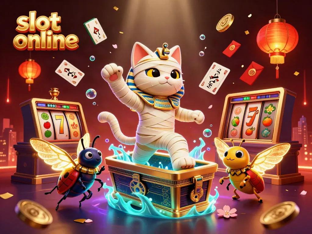 Experience the excitement of slot online games with vibrant characters bursting with golden luck in a dynamic casino