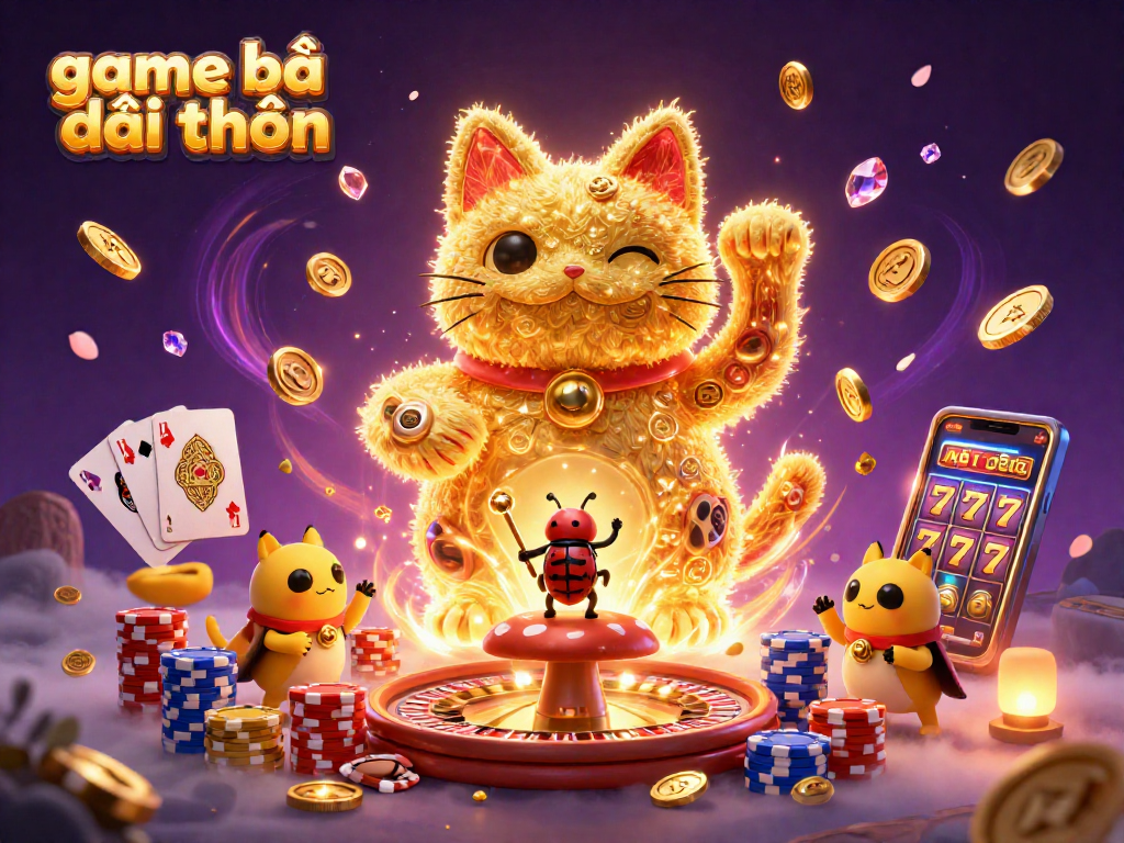 Experience game bài đổi thưởng with an exciting illustration of a lucky cat and dynamic casino elements.