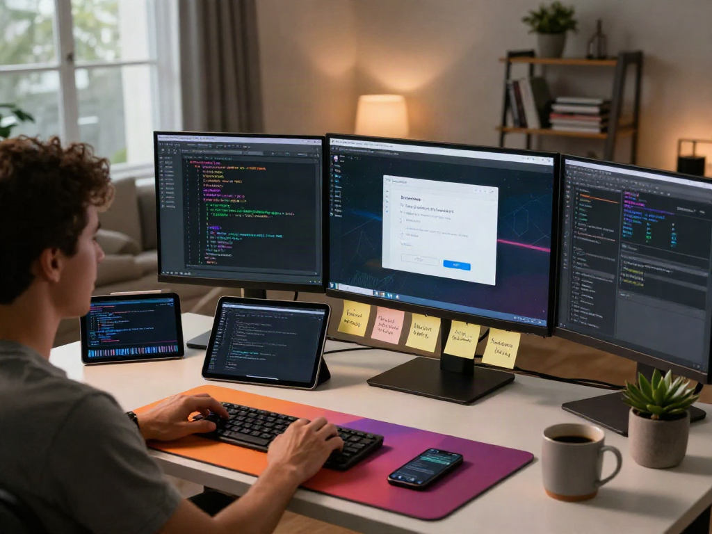 Pikashow app download showcased on multiple screens in a modern workspace with tech gadgets.