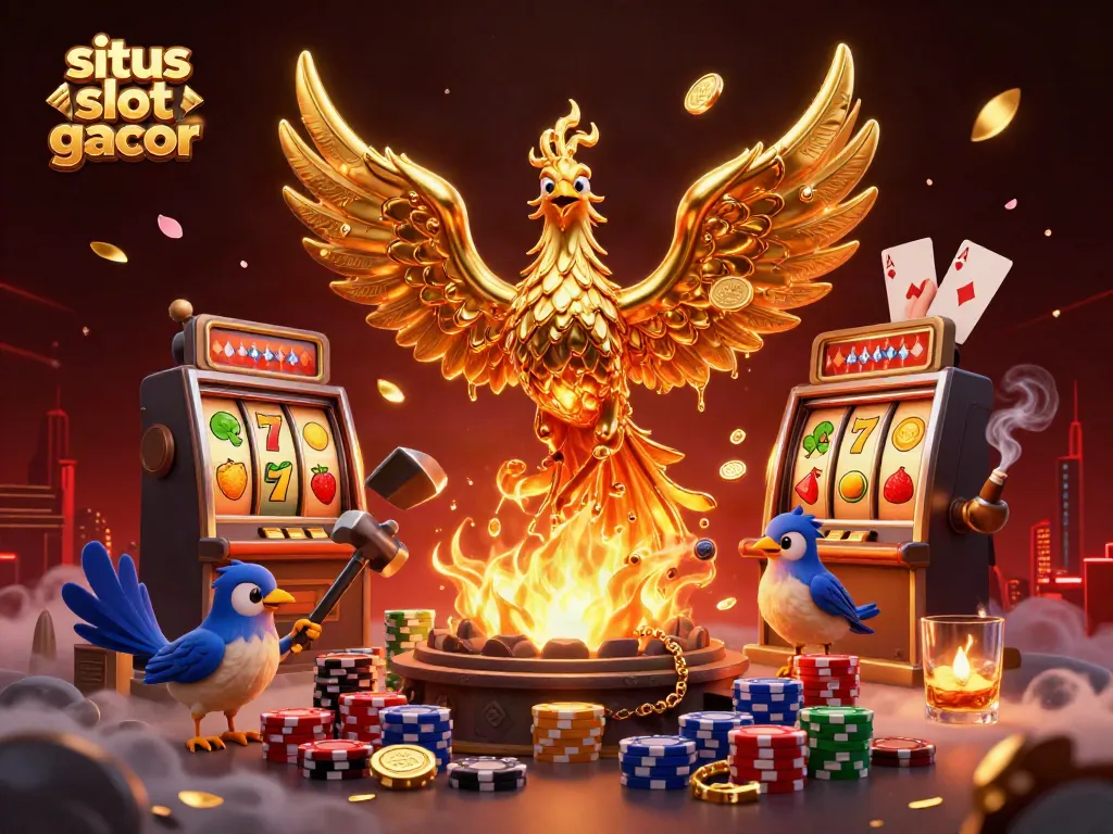 Experience the thrilling world of situs slot gacor with a striking 3D phoenix and casino elements.
