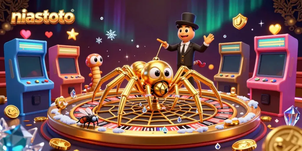 Engage in thrilling bets with niastoto at an animated roulette wheel in a vibrant 3D casino scene.