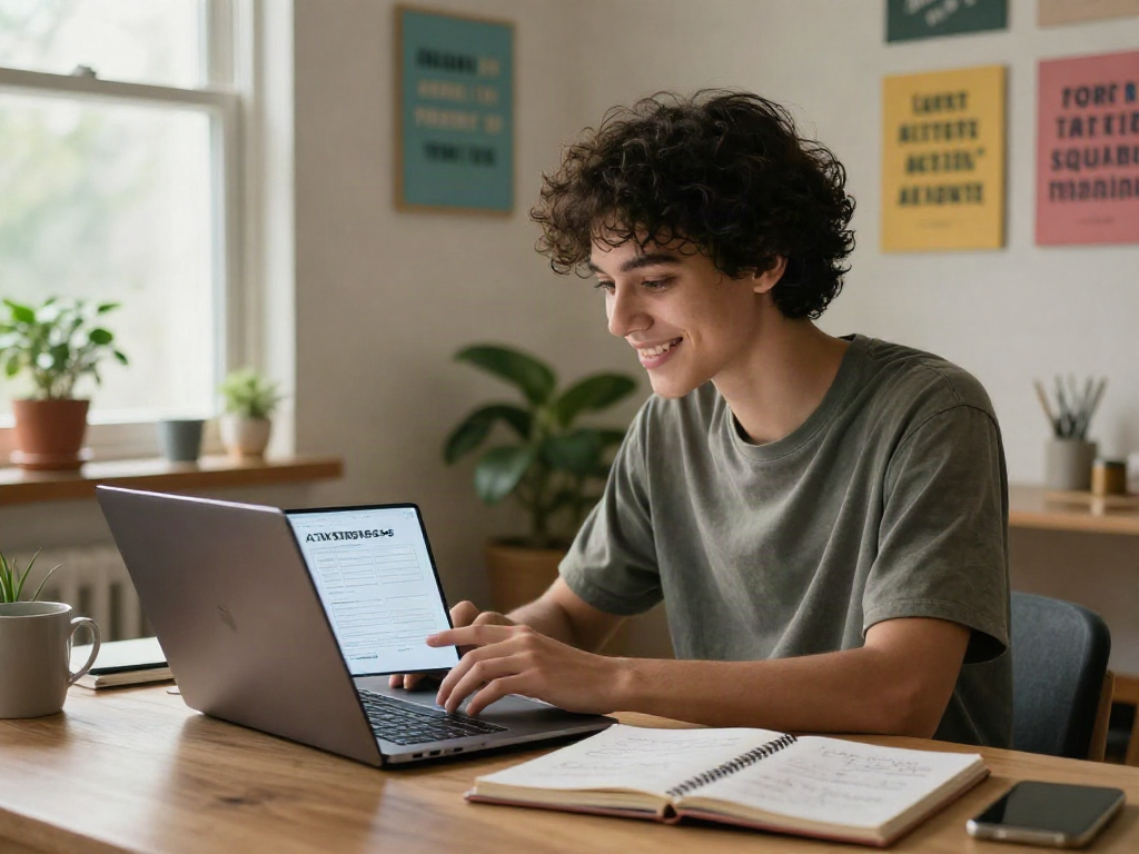 Test attractiveness results displayed on a laptop in a cozy home office.