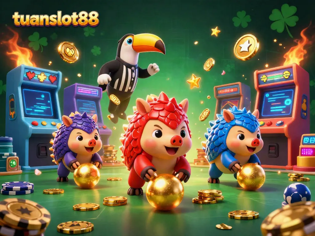 Bermain di tuanslot88 dengan pangolin berskala, memasuki bola emas di tengah chip poker.