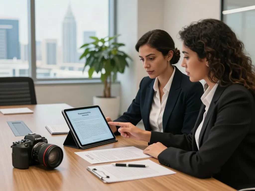 Insurance Lawyer in Dubai consulting with a client in a modern law office.
