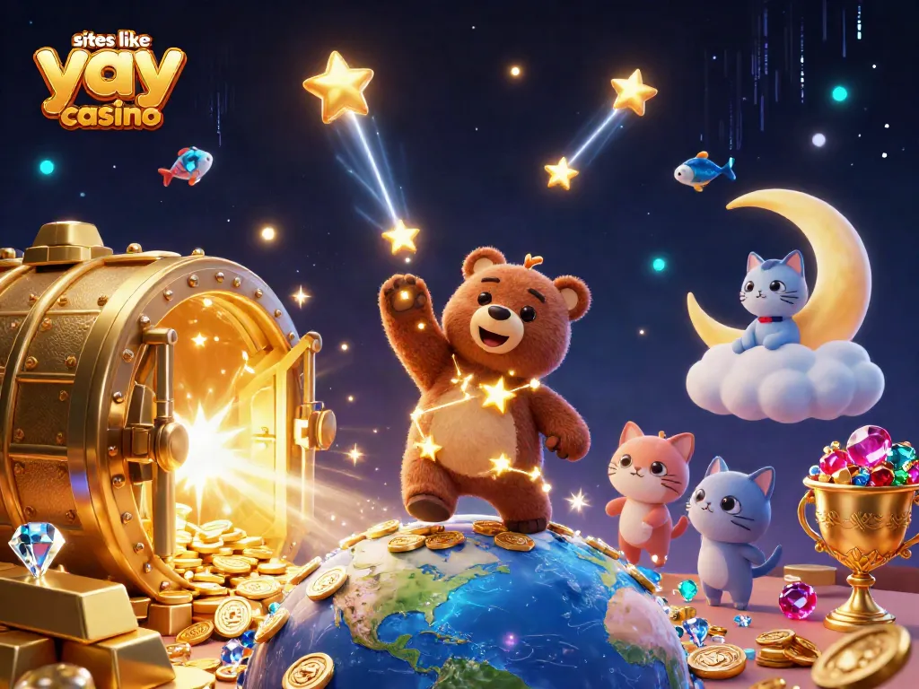 Experience top social games like sites like yay casino with this vibrant 3D illustration.