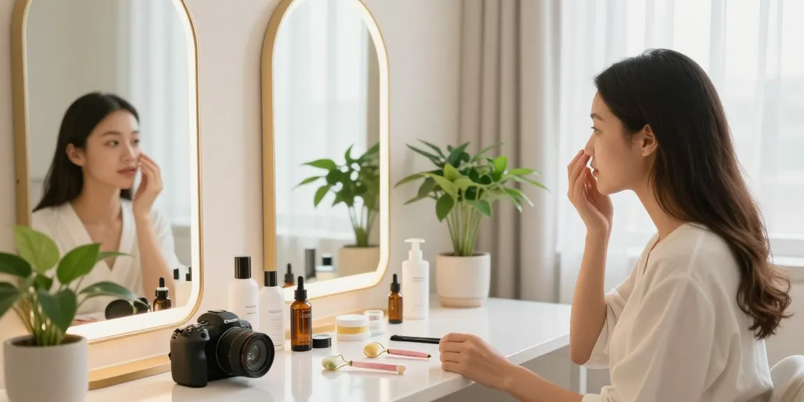Young woman exploring an alternative to QOVES through facial analysis and skincare.