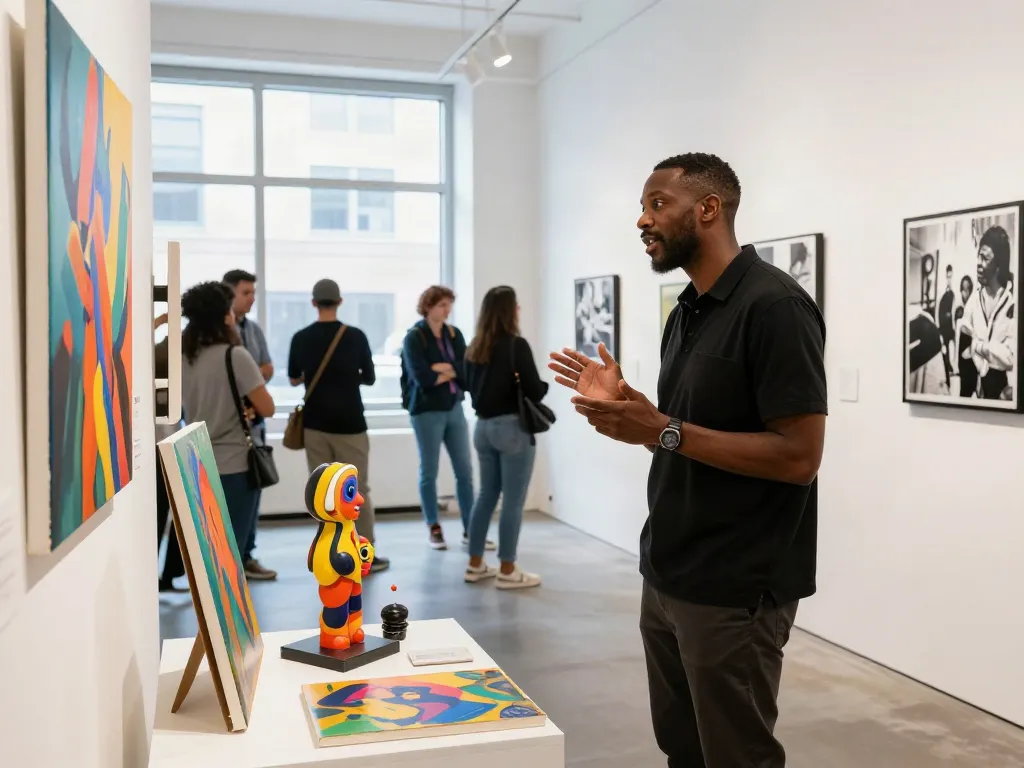 Bruce Bailey Toronto engaging with local artists at a vibrant art exhibition