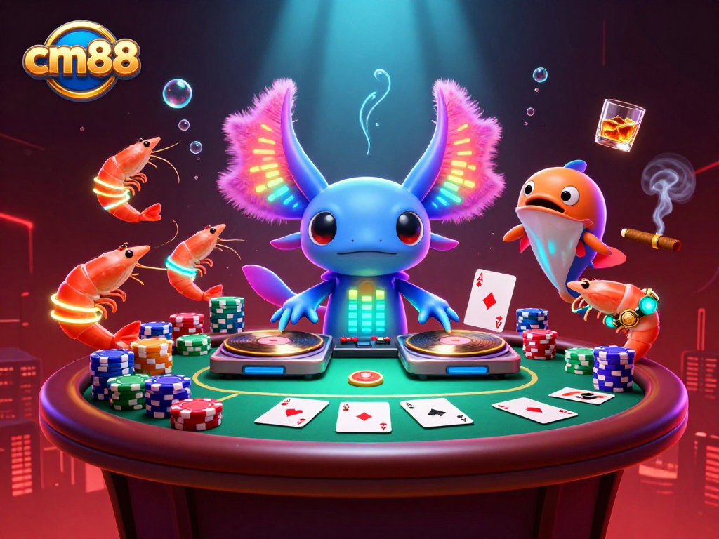 Experience thrilling gameplay at cm88 with vibrant characters enjoying a poker night under glowing underwater effects.