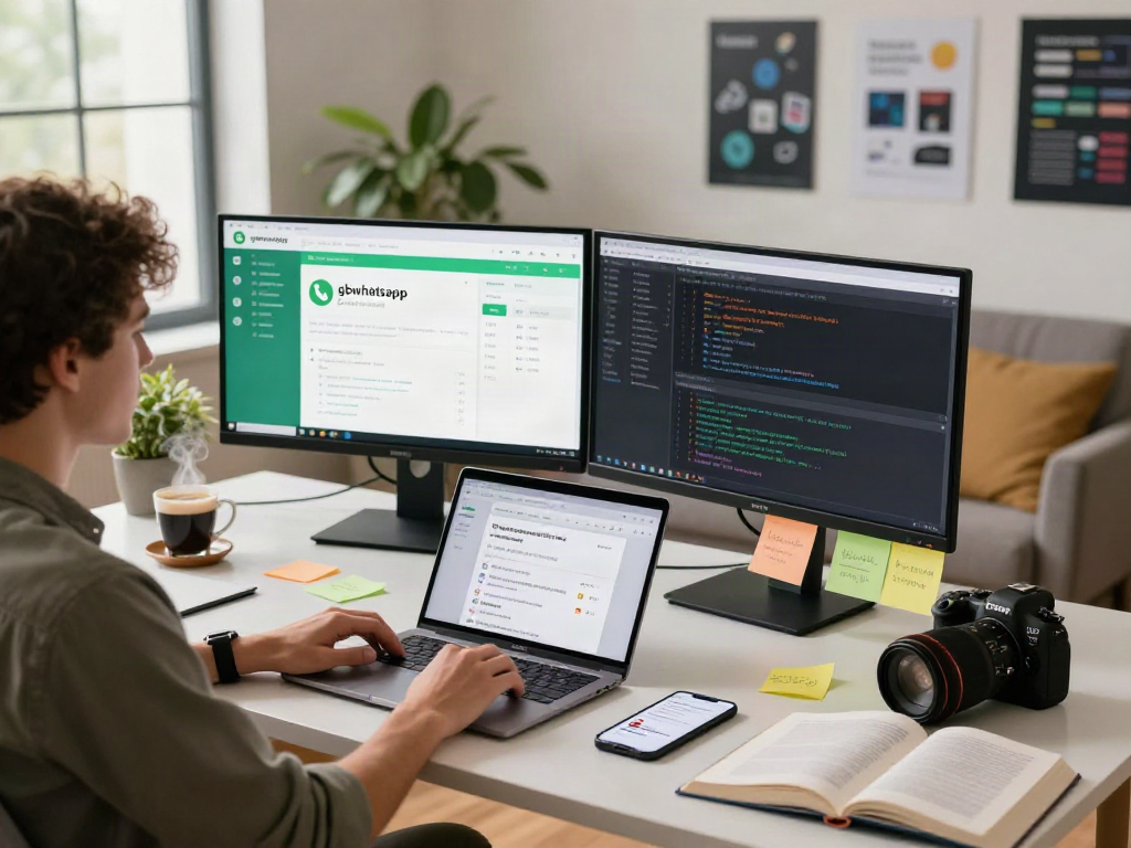 Mobile app developer working on gbwhatsapp features in a modern workspace.