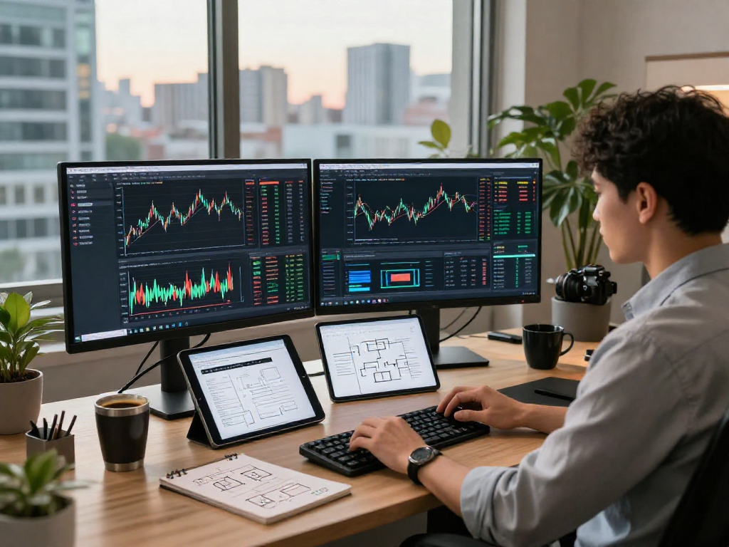 Real-time financial data API integration workspace showcasing developer tools and city view.