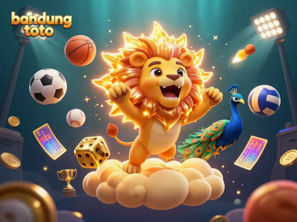 Experience the thrill of bandung toto with vivid casino elements and a majestic lion in a vibrant scene.