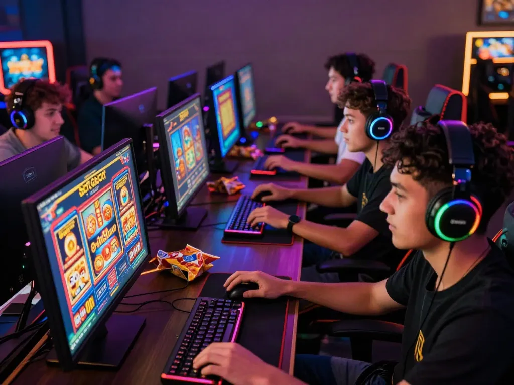 Pengguna bermain slot777 di platform Slot Gacor dengan suasana penuh semangat dan perangkat modern.