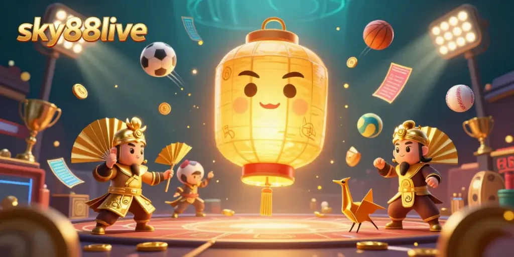 Experience excitement with sky88live at this vibrant casino scene filled with dynamic elements.