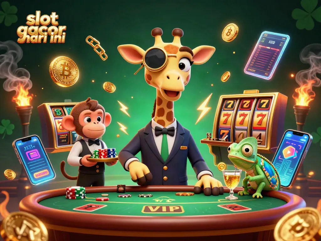 Experience the excitement of slot gacor hari ini with our vibrant casino-themed illustration featuring playful characters and game elements.