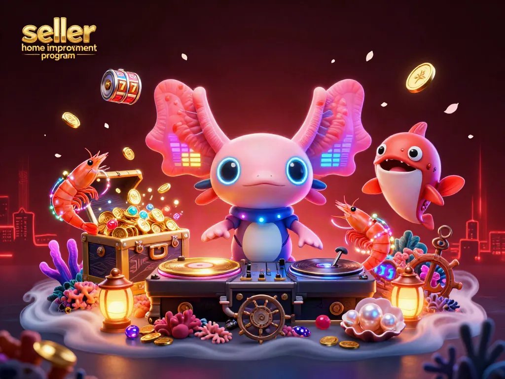 Engage with the seller home improvement program through an exciting underwater casino scene filled with vibrant characters.