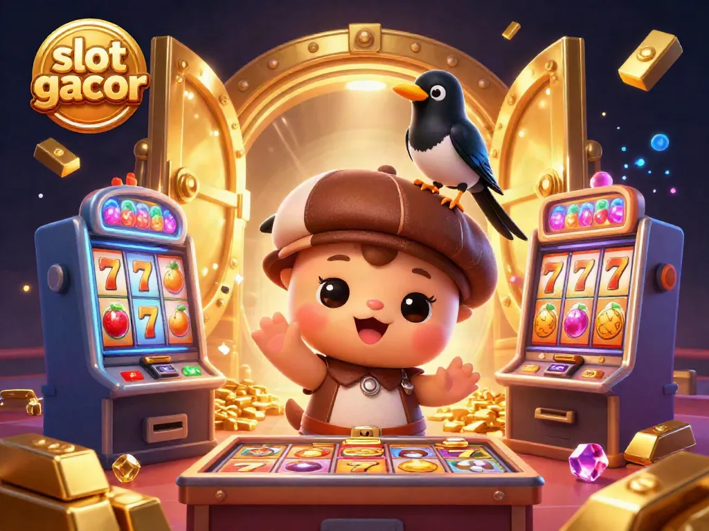 Experience the excitement of slot gacor wins with cartoon characters celebrating in a vibrant online casino.