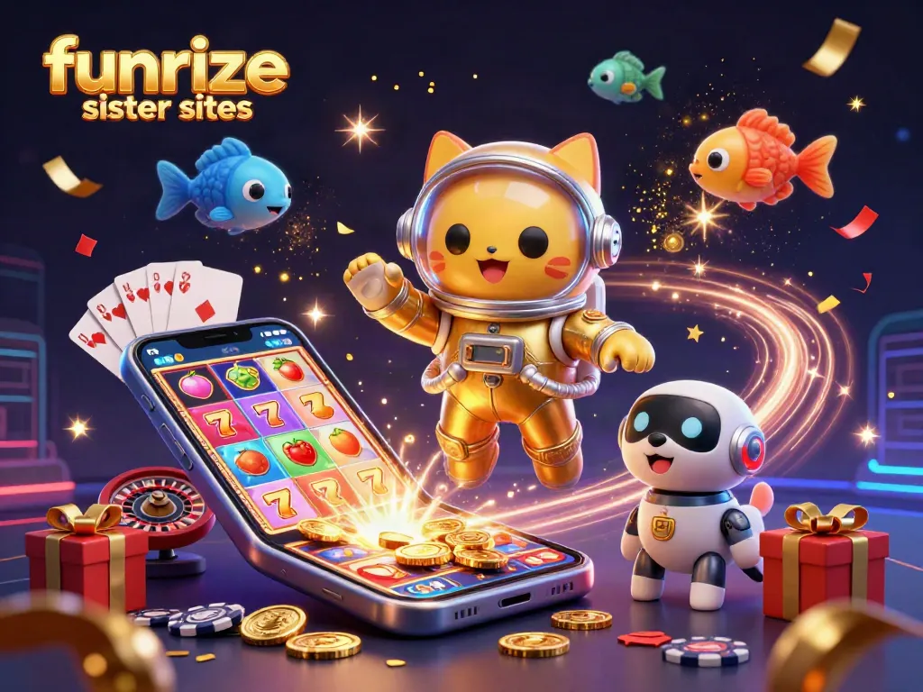 Experience funrize sister sites with an astronaut cat and gaming elements in a cosmic casino.