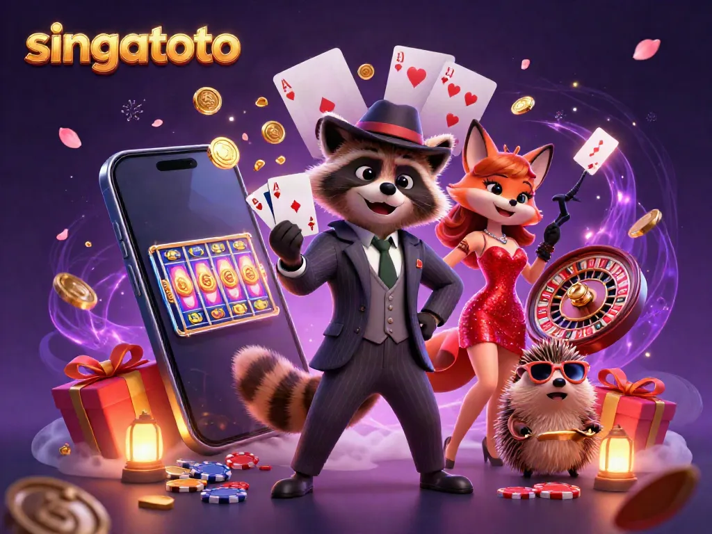 Experience the thrill of singatoto with this vibrant 3D digital illustration of casino gaming elements.