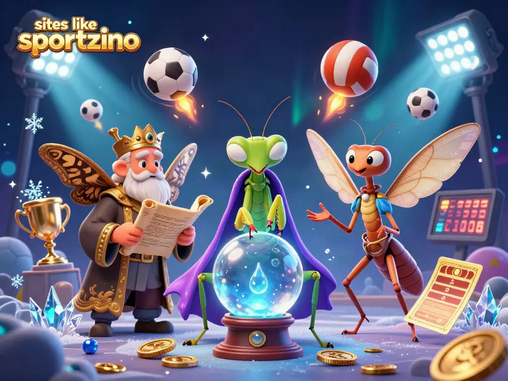 Play exciting games at sites like sportzino with a vibrant 3D illustration of dancing sports balls and characters.